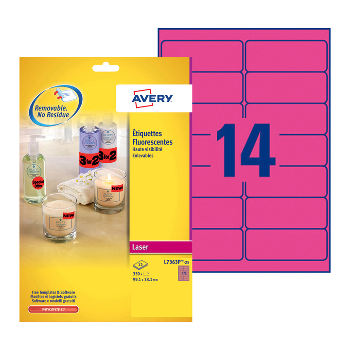 Etiket avery l7263y-100 99.1x38.1mm neon geel 1400 - 0