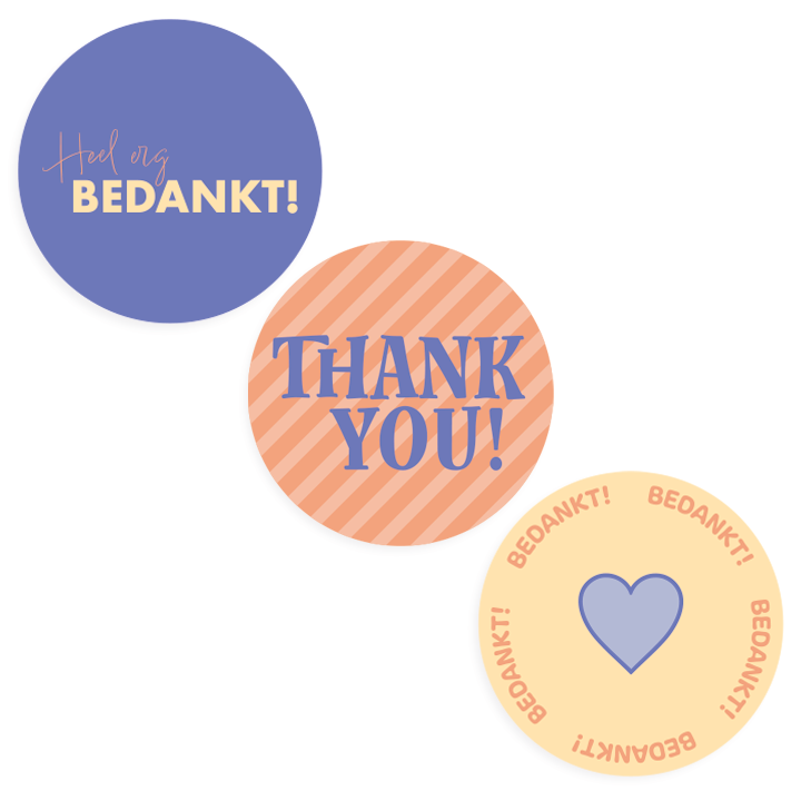 Geschenk etiket, 50mm rond, bedankt, drieluik (500 stuks) - 1