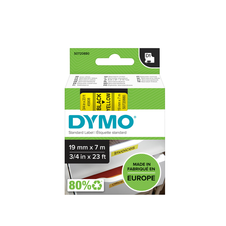 Lettertape dymo 45808 2000/5500 19mmx7m geel/zwart - 0