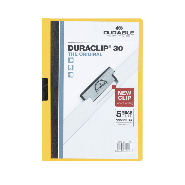 Klemmap durable 2200 a4 pl/tr 3mm geel - 0