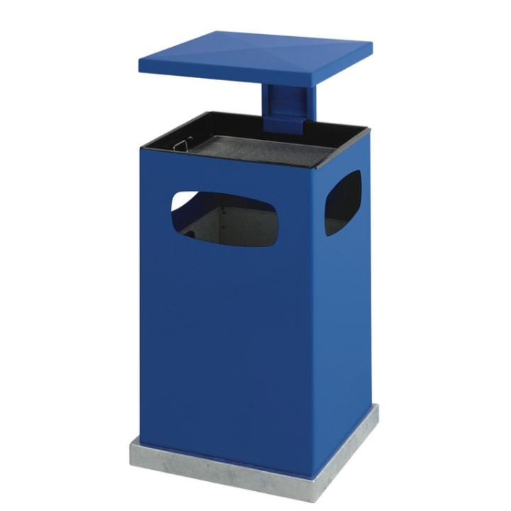 Afvalbak met ashouder en afdak, 80 liter, blauw, VB 201222 - 0