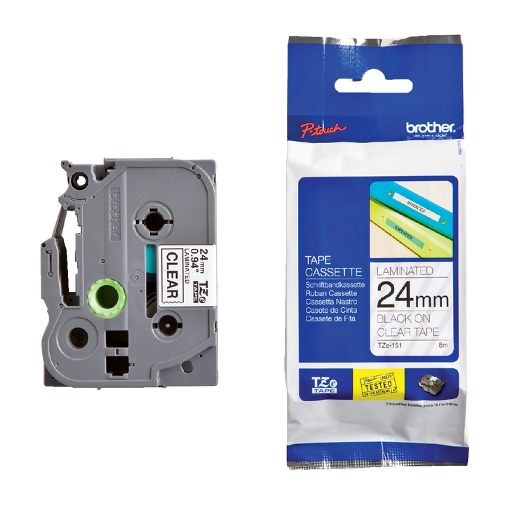Lettertape brother p-touch tz151 24mm transp/zwart - 0
