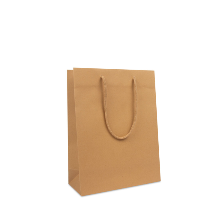 Luxe draagtas, papier, 25+11x33cm, bruin, koorden (100 stuk) - 0