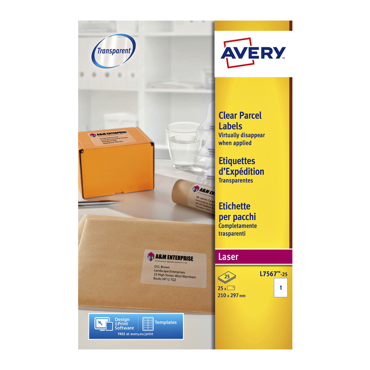 Etiket avery l7567-25 210x297mm transp 25st - 0