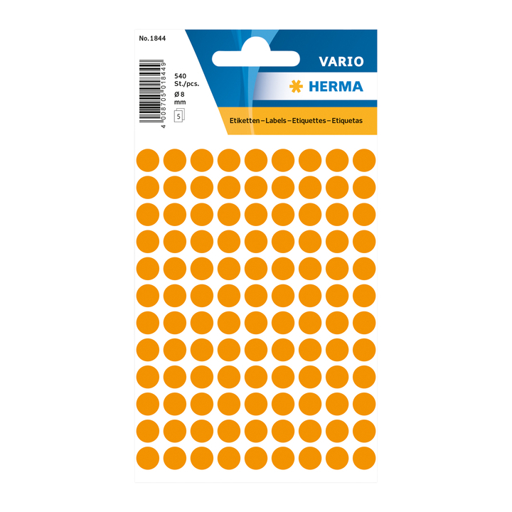 Etiket herma 1844 rond 8mm 540st fluor oranje - 0