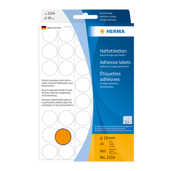 Etiket herma 2254 rond 19mm fluor oranje - 0
