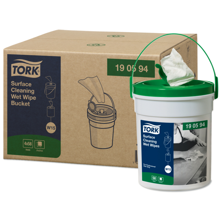 Tork Surface Cleaning, vochtige doek in emmer, 13.5x27cm, 1-laags, W14, 190592 (4x58 stuks)  | Q 892216  - 0