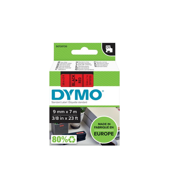 Lettertape dymo 40917 d1 9mmx7m poly zwart/rood - 0