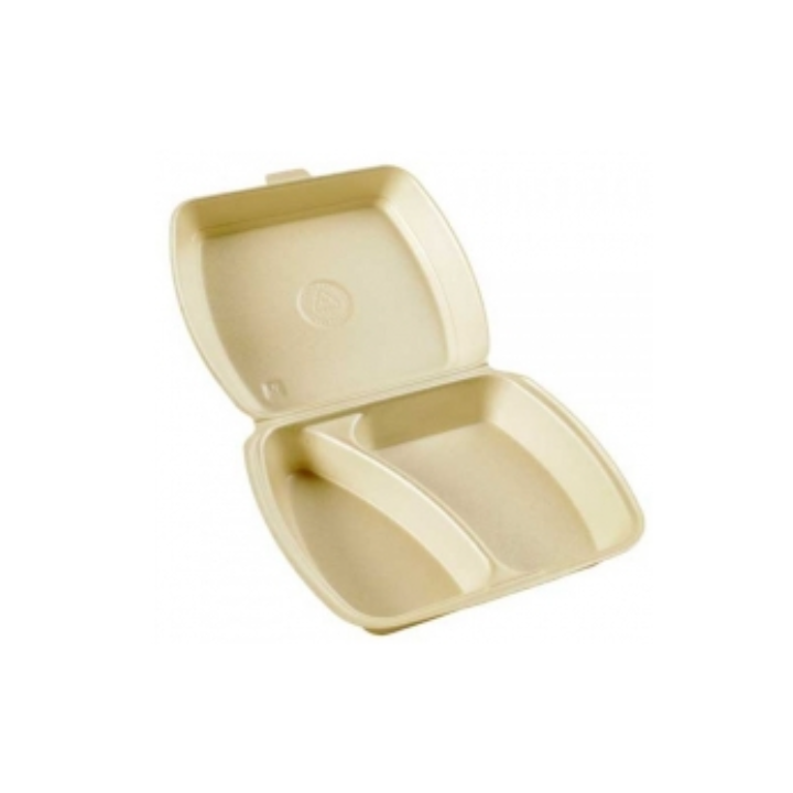 Maaltijdbak,Eps, 2-vak, met deksel, beige (250 stuks) - 0