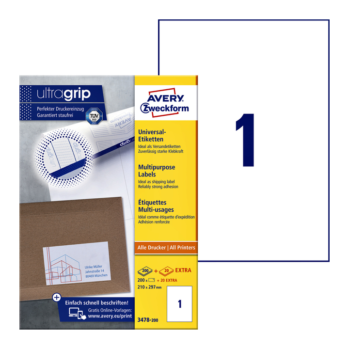 Etiket avery zweck 3478 210x297mm a4 200st - 0