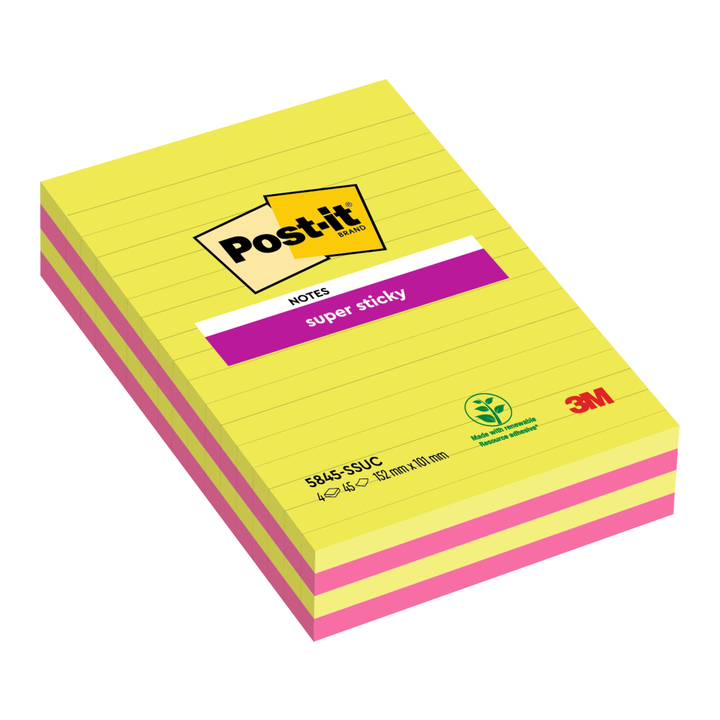 Memoblok 3m post-it 584 127x203mm ss lijn ass kl(5845suc) - 0