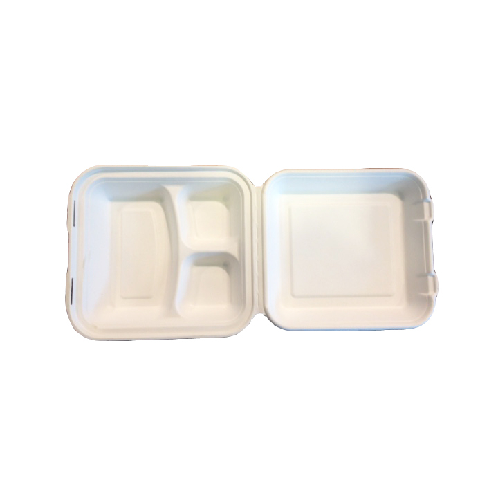 Menu bak, suikkerriet, 3-vaks met deksel (50 stuks) - 0