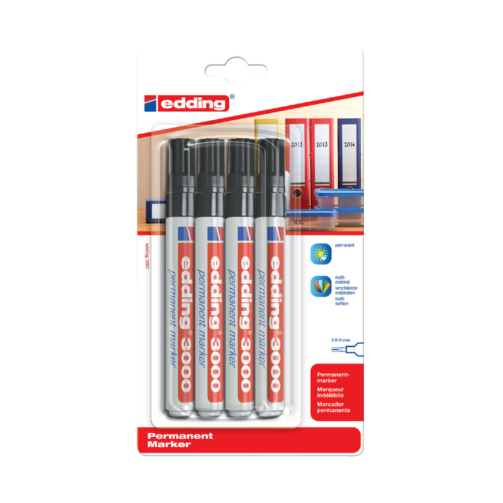 Viltstift edding 3000 perm rond 1.5-3mm zwart - 0