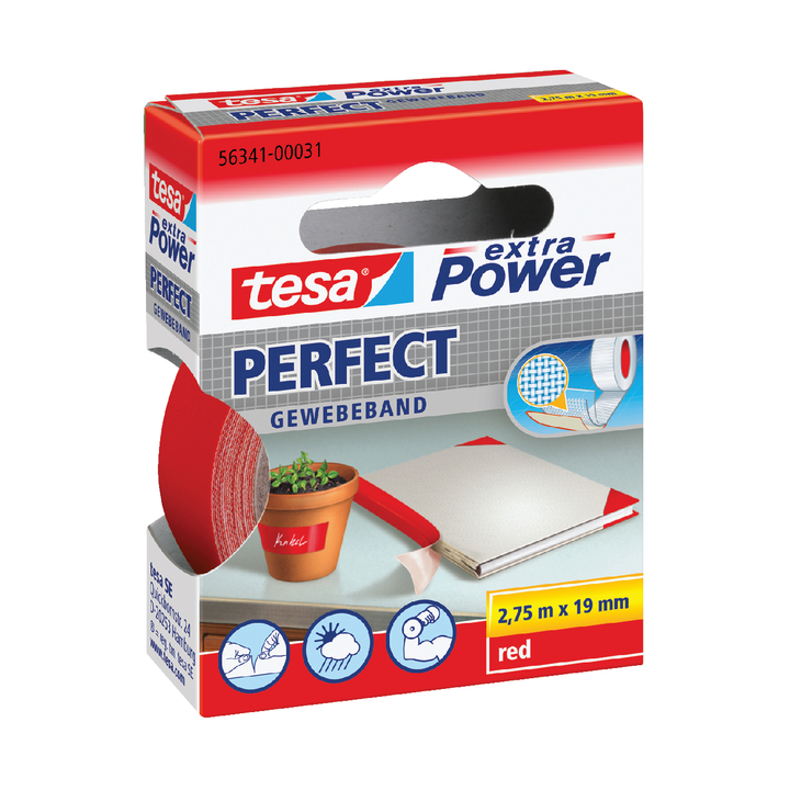 Plakband tesa textiel 19mmx2.75m rood(56341-00023-02) - 0