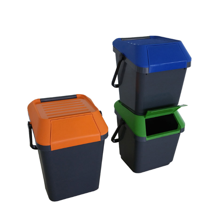 Easymax, stapelbare afvalbak, 35 ltr, grijs/blauw, VB 187867 - 3