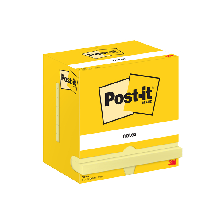 Memoblok 3m post-it 655 76x127mm geel doos/12 st - 0