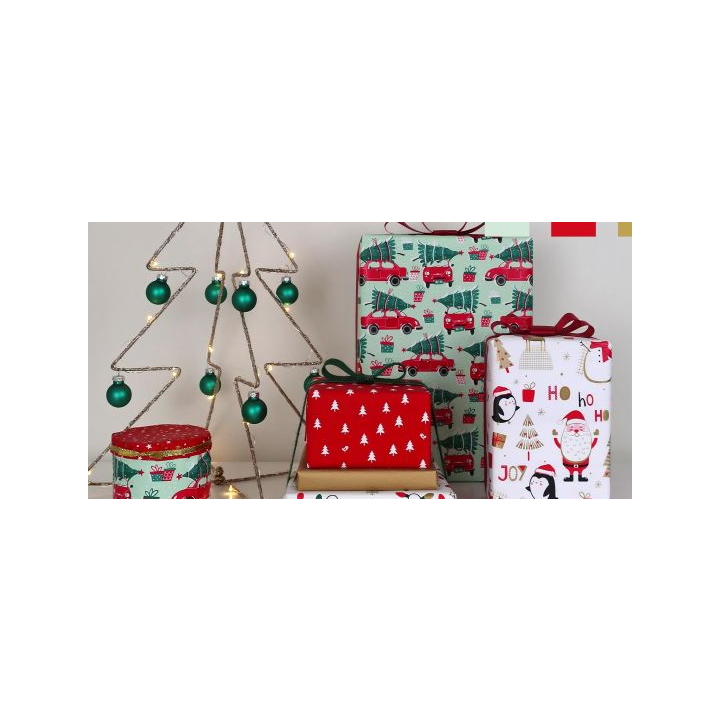 Kerst papier, 50cm x 200m, R33901B, Christmas car - 1