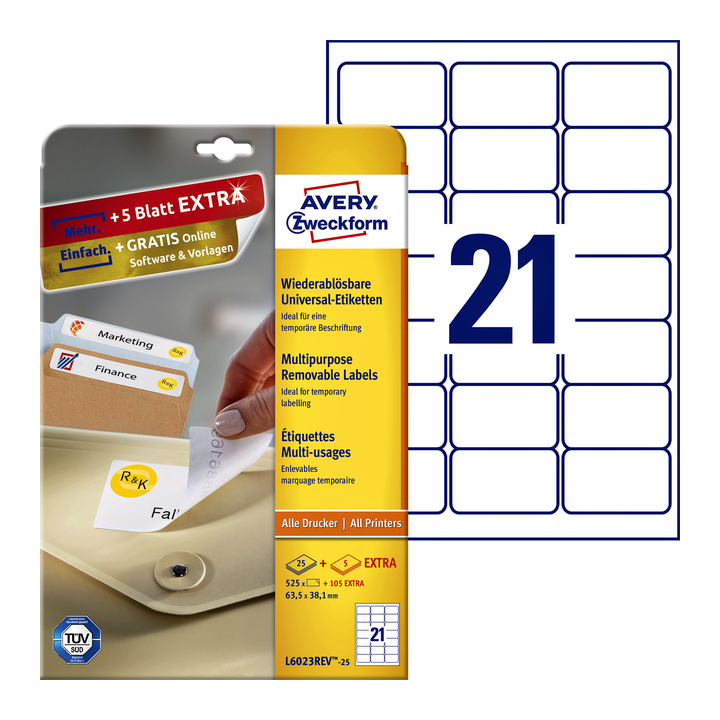 Etiket avery l6023rev25 63.5x38.1mm 525st - 0