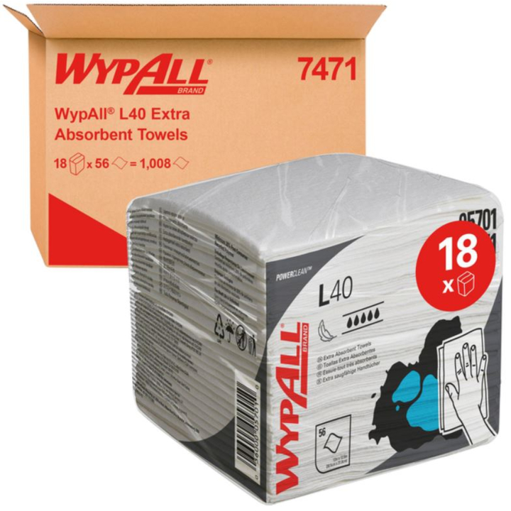 WypAll KC | Poetsdoek | 30x32cm | 1-Laags | Wit | 7471 (1008 stuks) - 0