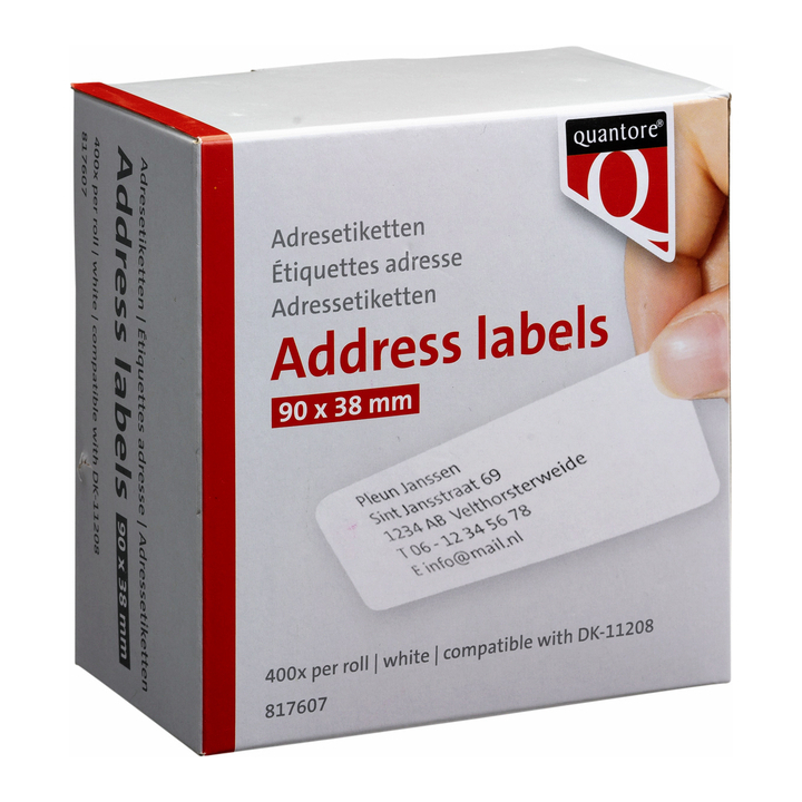 Label etiket quantore dk-11208 38mmx90mm adres wit(q11208) - 0