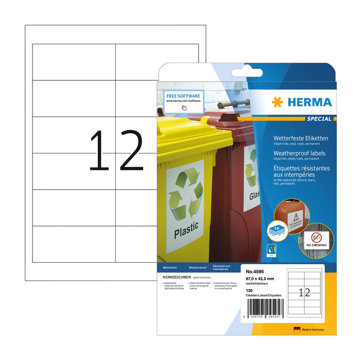 Etiket herma 4595 970x423mm a4 polyester wit(4595) - 0