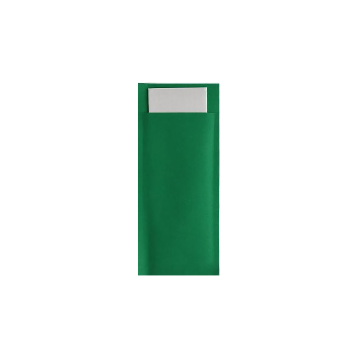Bestekzakjes, 8.5x20.2cm, donker groen, wit servet (500 stuks) - 0
