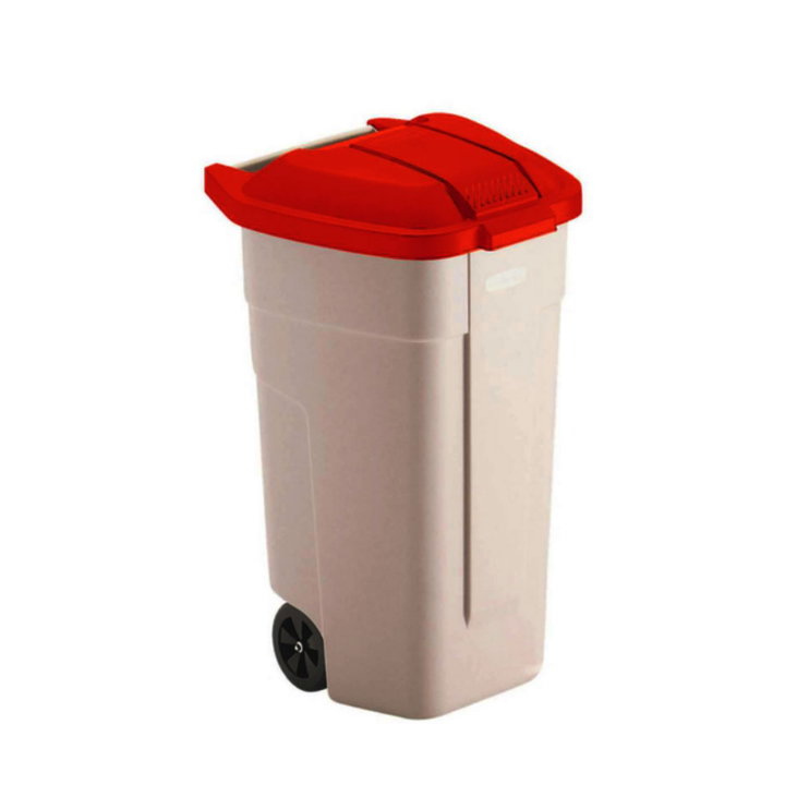 Afvalcontainer, 100 liter, beige/rood, VB 002900 - 0
