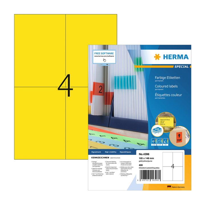 Etiket herma superprint 4396 105x148mm geel 400st - 0