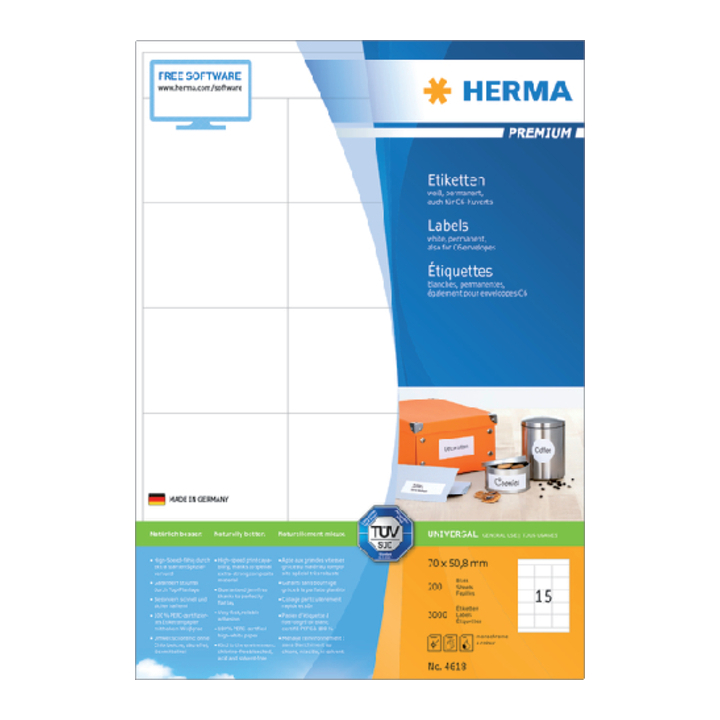 Etiket herma 4618 70x50.8mm premium a4 3000st(4618) - 0