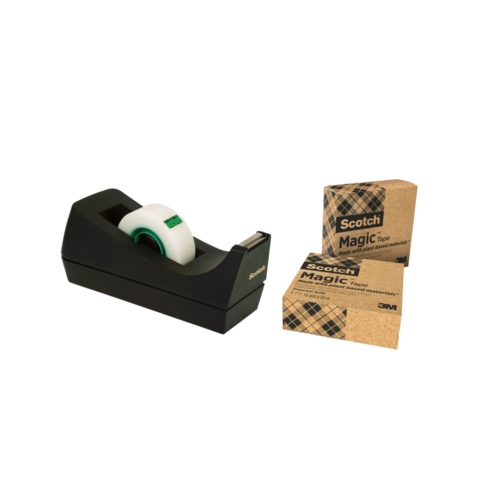 Plakbandhouder scotch c38 met 3x 19mmx33m recy zw(9c38r3) - 0