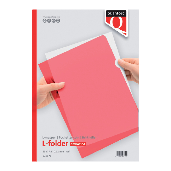 Quantore, insteekmap A4, 0.12mm, PP, L-model, rood (25 st) - 0