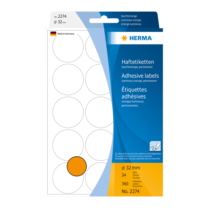 Etiket herma 2274 rond 32mm fluor oranje 360st - 0
