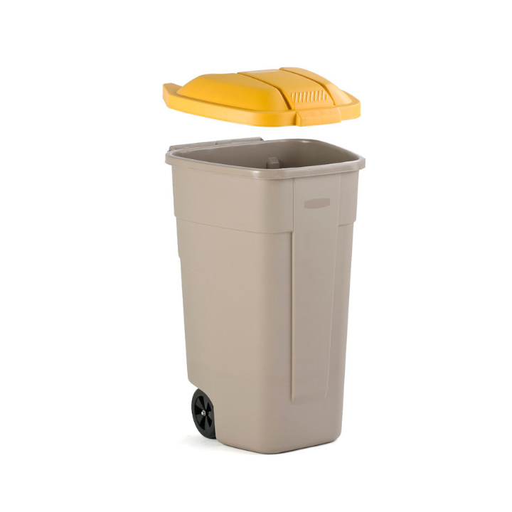 Afvalcontainer, 100 liter, beige/geel, VB 002900 - 1