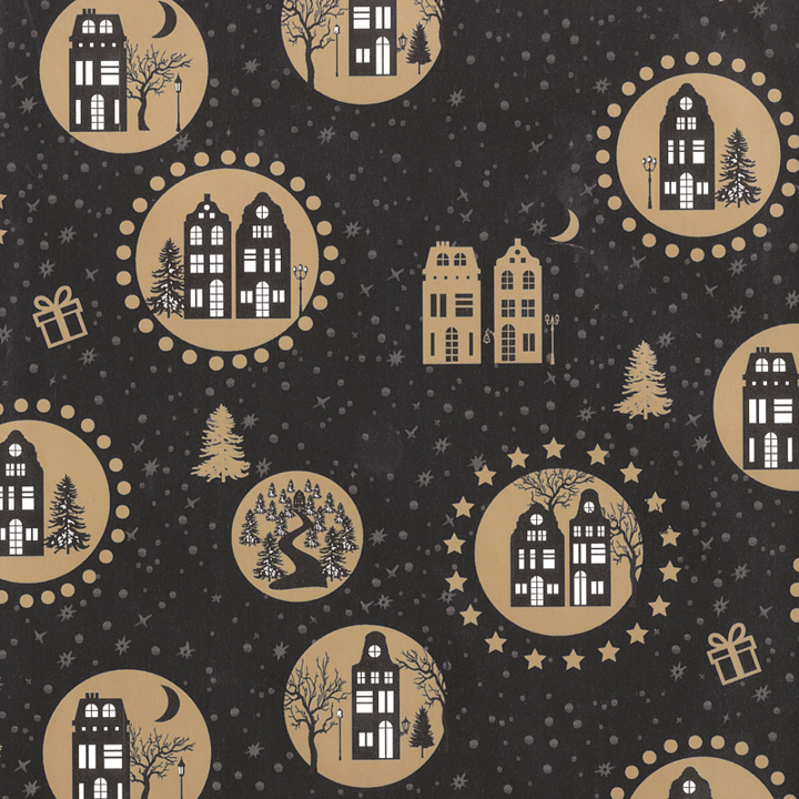 Cadeaupapier Kerst, 30cm x 200 meter, D90183, zwart - 0
