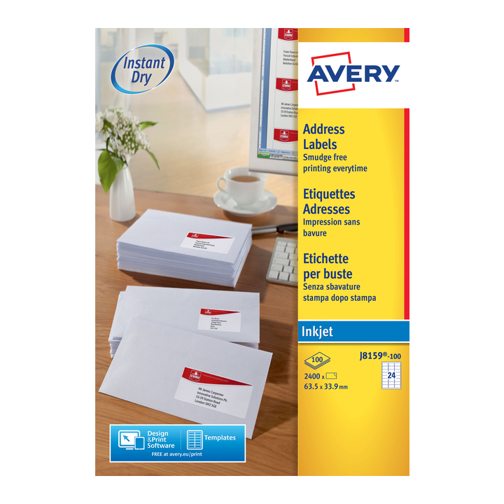 Etiket avery j8159-100 63.5x33.9mm 2400st - 0