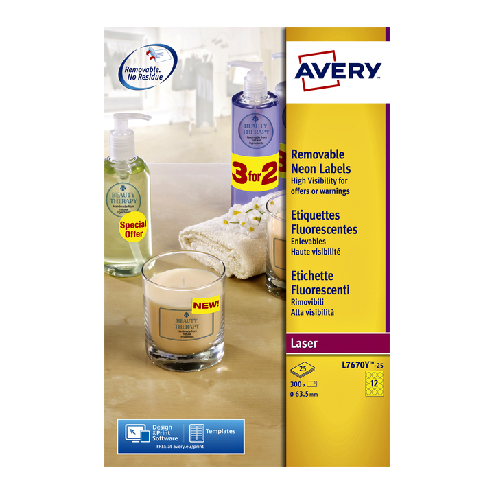 Etiket avery l7670-25 63.5mm 300st neon geel - 0