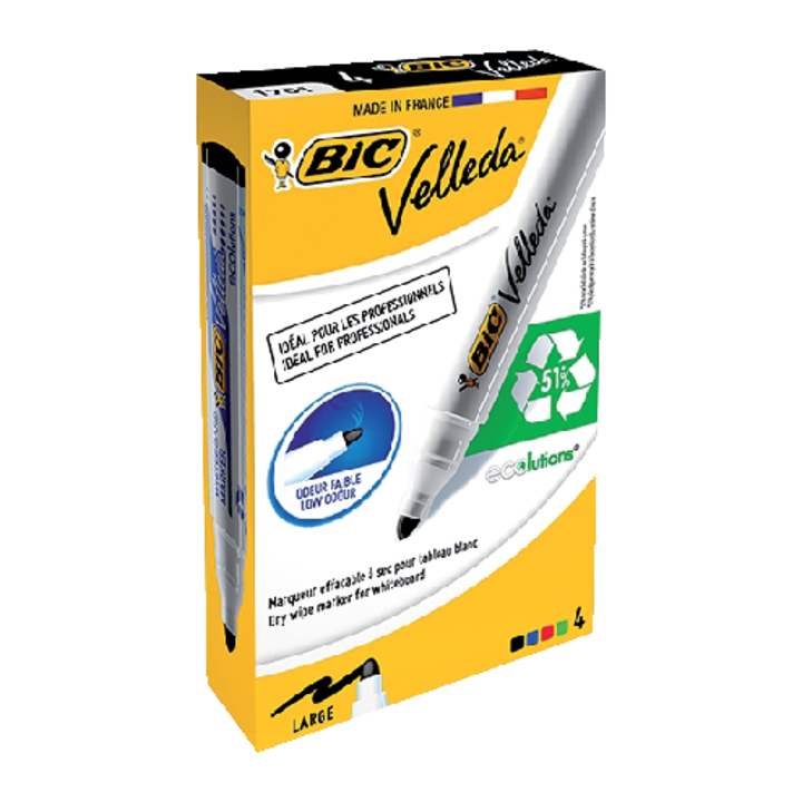 Viltstift bic 1704 whiteboard rond 1.3mm 4st ass - 0