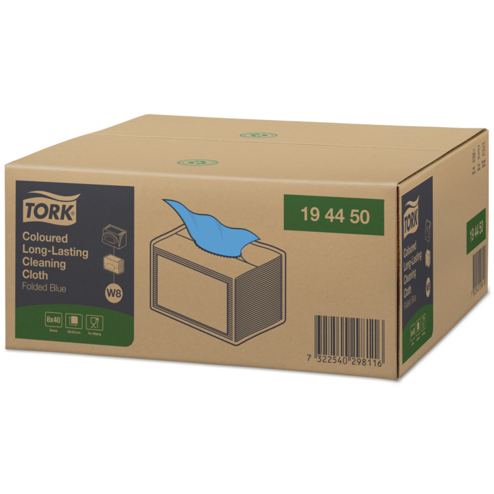 Tork Long-Lasting | Gevouwen Reinigingsdoek | 38,5x30cm | 1-Laags | W8 | Blauw | 194450 (320 stuks) - 0