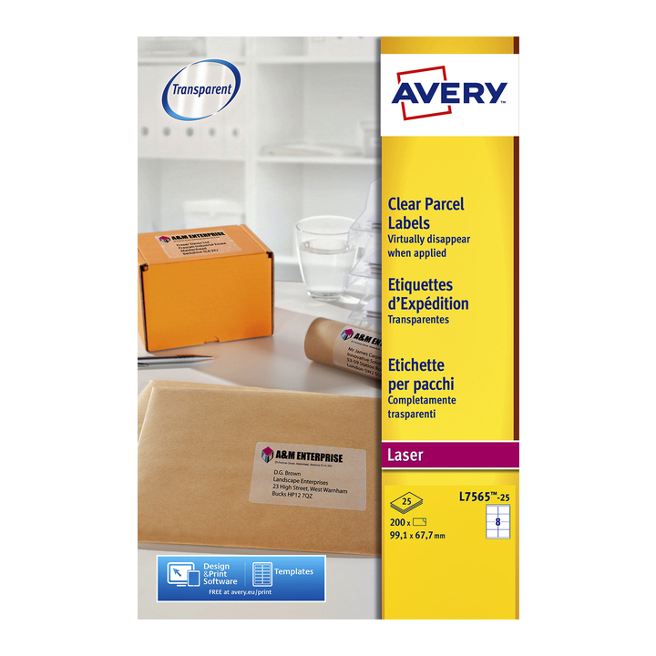 Etiket avery l7565-25 99.1x67.7mm transp 200st - 0